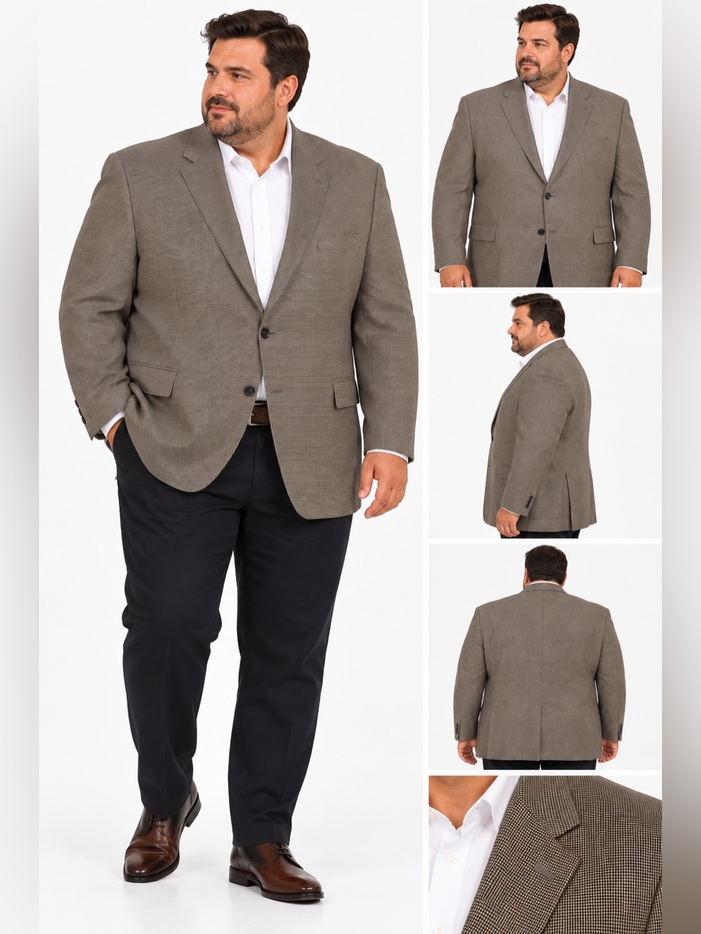 Towncraft Men’s 44L Brown Micro-Check Wool Blend Sport Coat Blazer